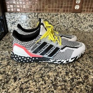 Adidas Ultraboost DNA 5.O /Black & white Sneakers with Bright Yellow Laces 9.5